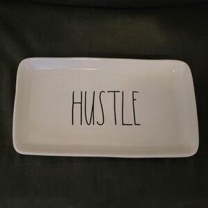 White Ceramic Tray with 'Hustle' Text